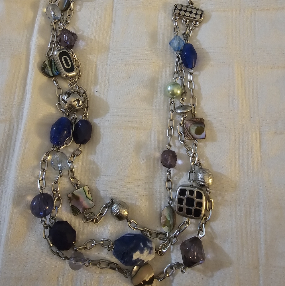 Lia Sophia Silver and Blue Artistic Necklace